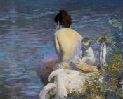 保罗 艾伯特 贝纳尔 : Bather with Child and Swan by the Sea